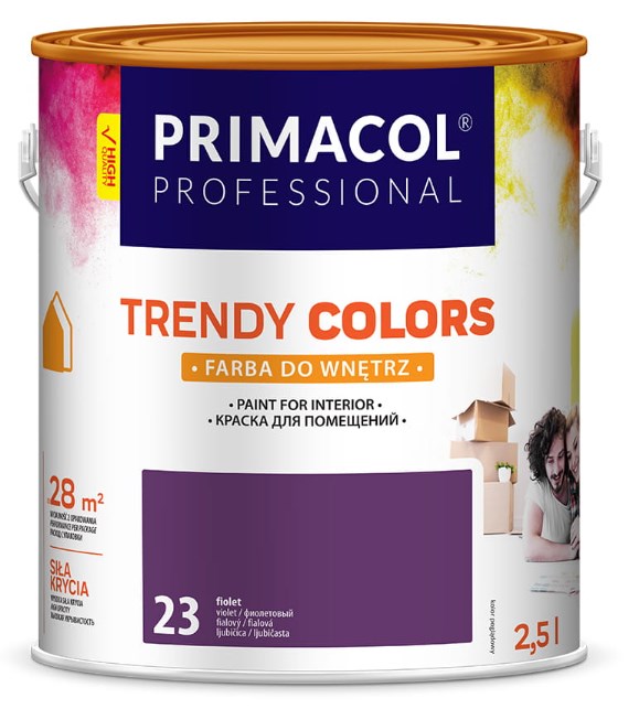 Farba akrylowa Trendy Colors 2,5 l mat fiolet do ścian i sufitów
